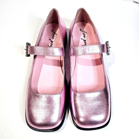 Free People Rumor Diamante Mary Janes Flats Pink Faux Leather - Picture 6 of 10